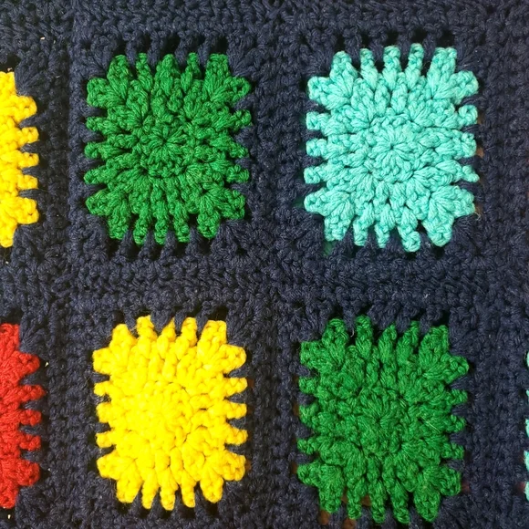 Vintage Granny Square Handmade Knit Afghan Throw Blanket - Picture 9 of 11